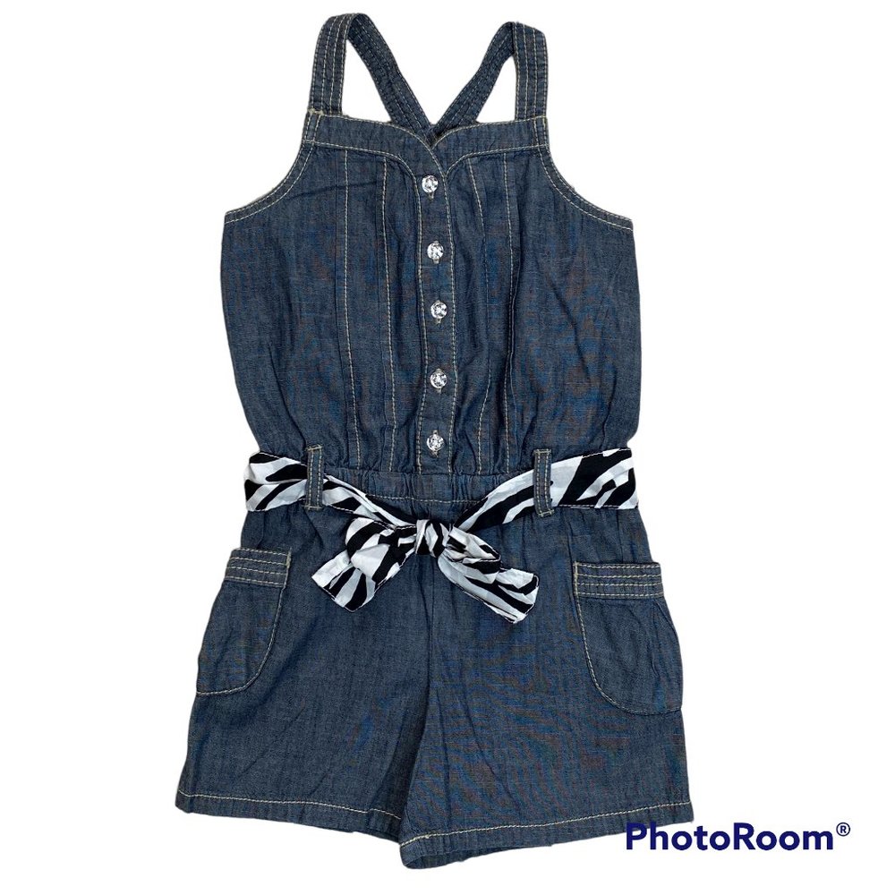 NEW w/tags Gymboree Blue Jean Chambray Romper Sz 6 Zebra print sash belt